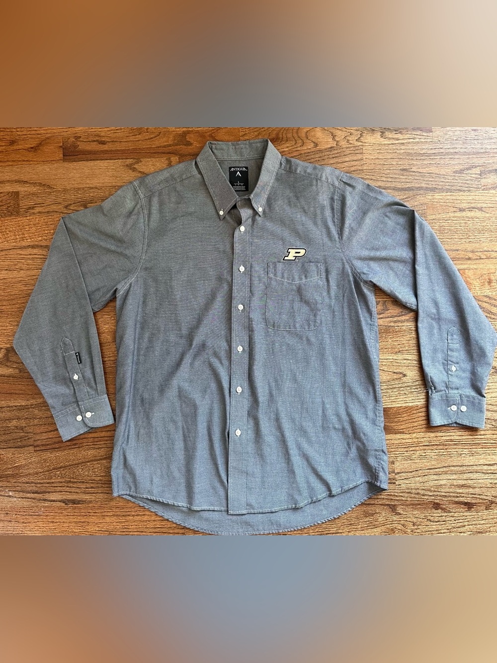 Purdue University Boilermaker Mens Sz Lg Black Twill Button Down LS Antigua